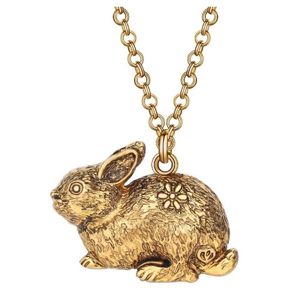 Bunny Rabbit Necklace - Copper Alloy Plated in Antique Gold - 17" chain - Picture 9 of 14